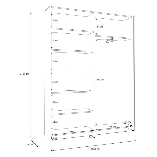 Szafa ubraniowa przesuwna biała Home Nook Home_Nook_231_wymairy