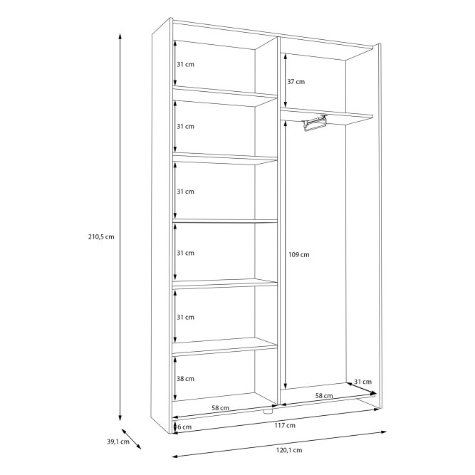 Szafa ubraniowa przesuwna biała Home Nook Home_Nook_231_wymairy