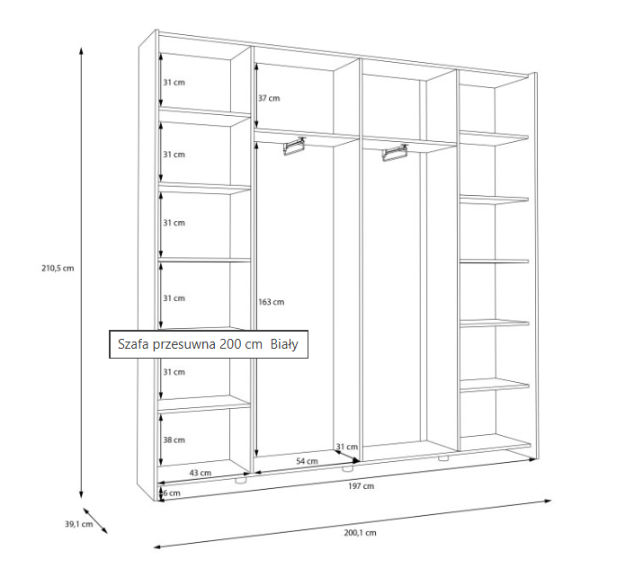 Szafa ubraniowa przesuwna biała Home Nook Home_Nook_231_wymairy