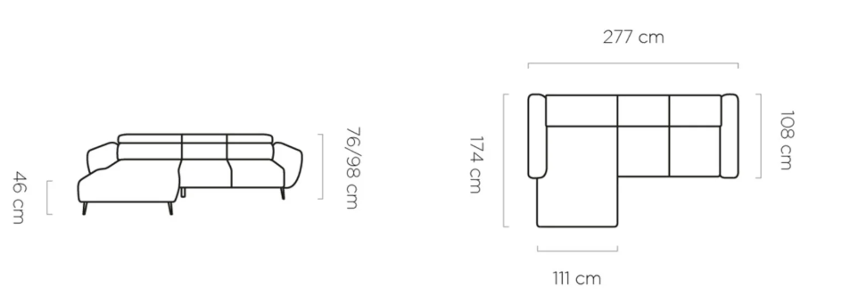 Narożnik modułowy nowoczesny na nóżkach Alison S Wersal wymairy_Alison