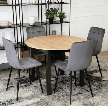 Stół okrągły rozkładany 102-142 cm do salonu dąb artisan/czarny 