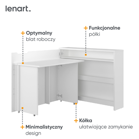 Biurko nowoczesne 2w1 białe rozkładane Work Concept Lenart