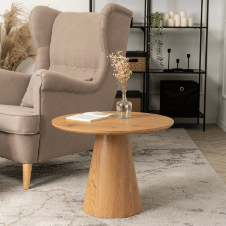 Stolik kawowy okrągły do salonu dąb naturalny 60 cm
