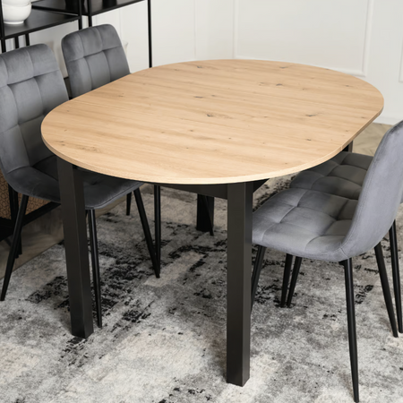 Stół okrągły rozkładany 102-142 cm do salonu dąb artisan/czarny 