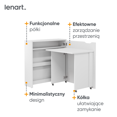 Biurko składane prawe Work Concept Slim biały połysk