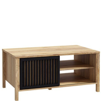 Stolik kawowy z lamelami i półkami do salonu w stylu loftowym Jytana Forte