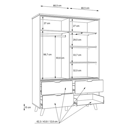 Szafa przesuwna z szufladami na nóżkach VANKKA