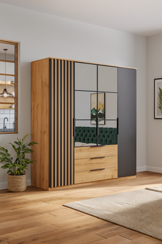 Szafa uchylna z lustrem do sypialni dąb craft złoty Toscana 200 cm