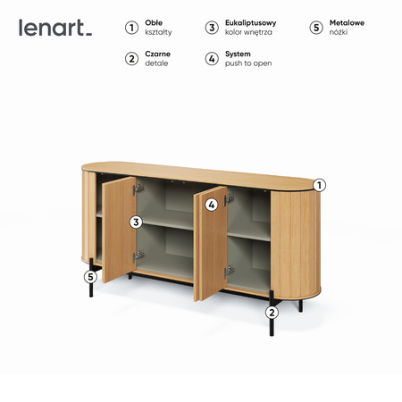 Komoda do salonu zaokrąglona w kolorze drewna na nóżkach Rotto Lenart