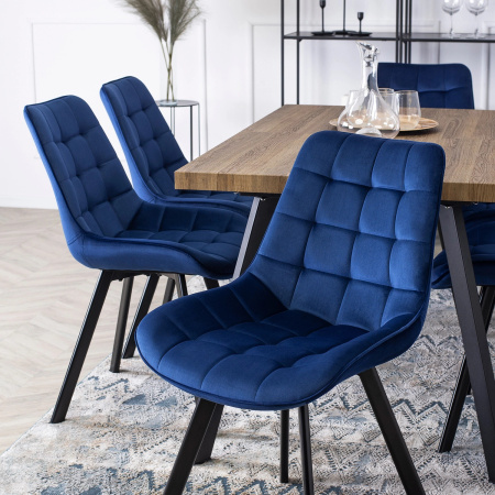 Krzesło do jadalni welurowe granatowe w stylu loftowym Rick