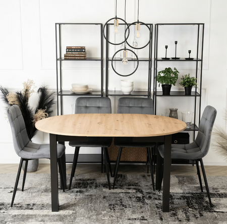 Stół okrągły rozkładany 102-142 cm do salonu dąb artisan/czarny 