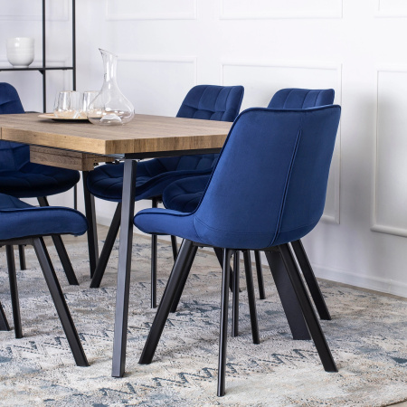 Krzesło do jadalni welurowe granatowe w stylu loftowym Rick