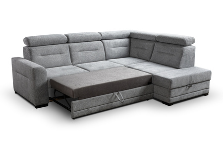 Narożnik szary modułowy z funkcją spania i pojemnikiem na pościel Salto 