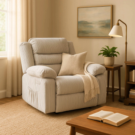 Fotel rozkładany szary sztruksowy z podnóżkiem Arturo