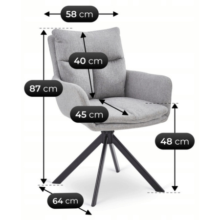 Krzesło obrotowe nowoczesne tapicerowane szare Paul