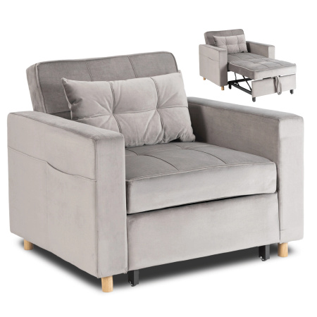 Fotel rozkładany Solor szary welurowy z funkcją spania
