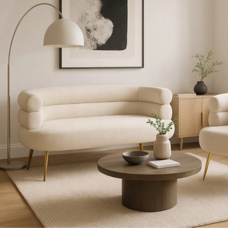 Fotel wypoczynkowy dwuosobwy kremowy na nóżkach Nantes