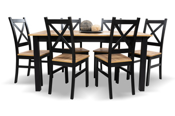 Zestaw stół rozkładany prostokątny czarny dab craft Gressan z 6 krzesłami