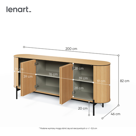 Komoda nowoczesna na nóżkach czterodrzwiowa do salonu Rotto Lenart 
