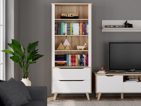 Regał wysoki z szufladnami na nóżkach do salonu VANKKA Forte