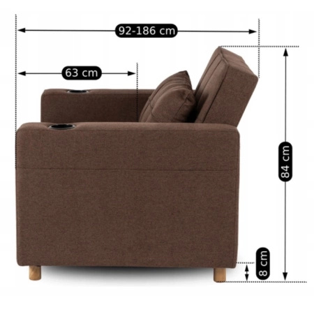 Fotel rozkładany Solor brązowa amerykanka dla jednej osoby