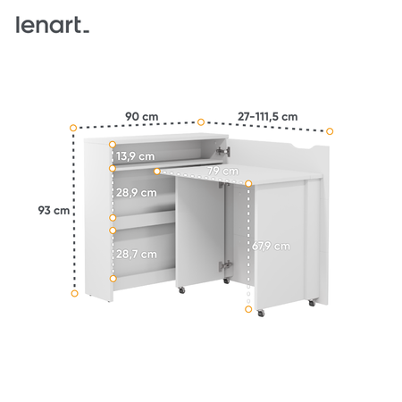 Biurko składane prawe Work Concept Slim biały połysk