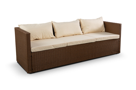 Zestaw wypoczynkowy mebli ogrodowych sofa z pufa i stolikiem 