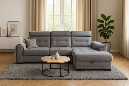 Narożnik szary z funkcją spania i ruchomymi zagłówkami Costa