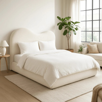 Łóżko tapicerowane beżowe z podnoszonym stelażem 180x200 Talinn