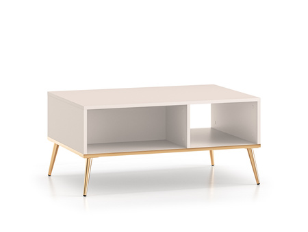 Stolik kawowy prostokątny na złotych nóżkach do salonu Selgin