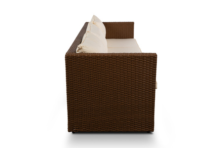 Zestaw wypoczynkowy mebli ogrodowych sofa z pufa i stolikiem 