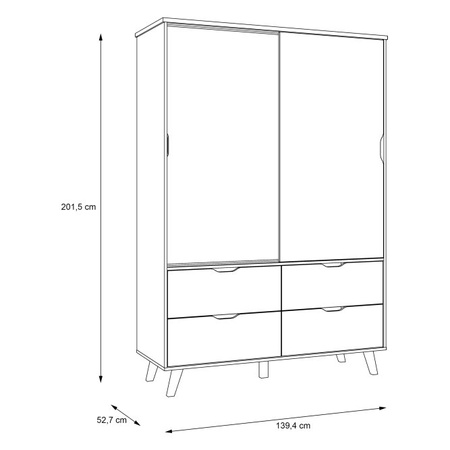 Szafa przesuwna z szufladami na nóżkach VANKKA