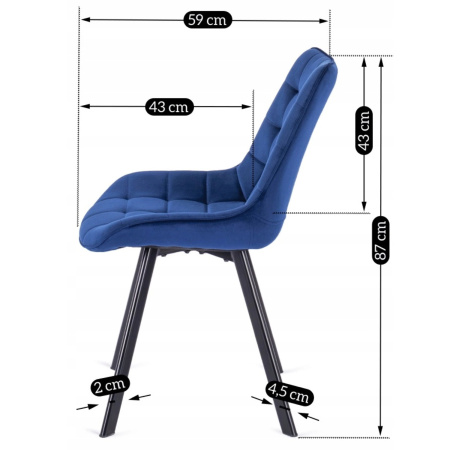Krzesło do jadalni welurowe granatowe w stylu loftowym Rick