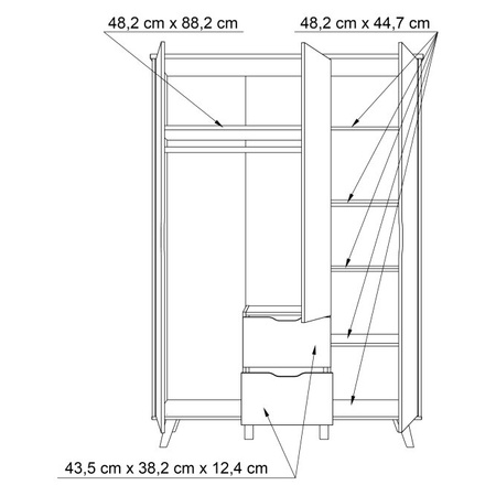 Szafa uchylna dwudrzwiowa z szufladami na nóżkach VANKKA