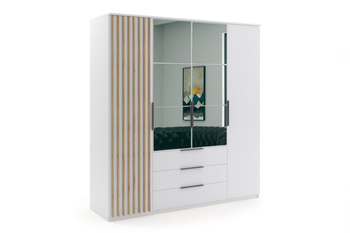 Szafa biała z lustrem, lamelami do sypialni Toscana 200 cm