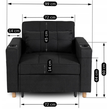 Fotel jednoosobowy rozkładany amerykanka czarna Solor