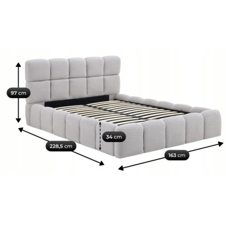 Łóżko tapicerowane szare 140x200 ze stelażem i pojemnikiem Murcja 