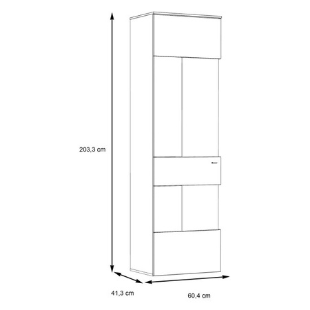 Witryna wysoka lewa z półkami i podświetleniem do salonu Como Forte