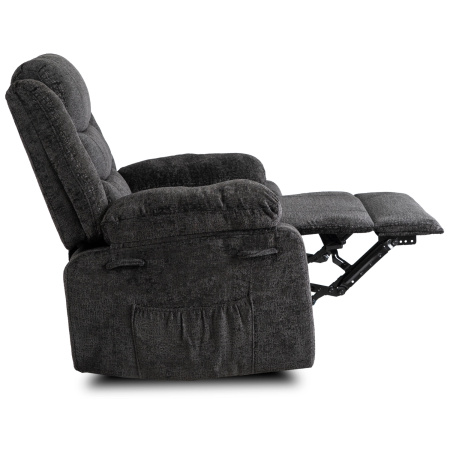 Fotel rozkładany czarny z podnóżkiem w tkaninie welurowej Arturo