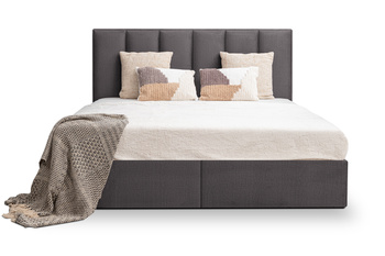 Łóżko tapicerowane z pojemnikiem na pościel materacem i stelażem 140x200 cmi zagłówkiem Wenus