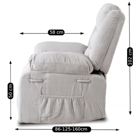 Fotel rozkładany szary sztruksowy z podnóżkiem Arturo