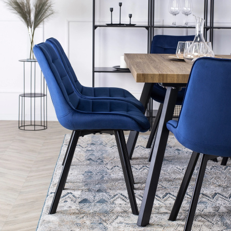 Krzesło do jadalni welurowe granatowe w stylu loftowym Rick