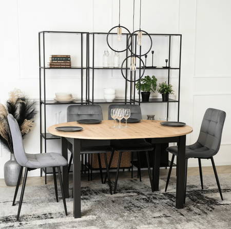 Stół okrągły rozkładany 102-142 cm do salonu dąb artisan/czarny 