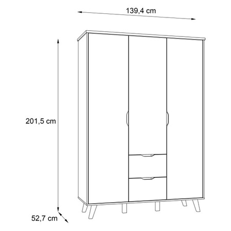 Szafa uchylna dwudrzwiowa z szufladami na nóżkach VANKKA