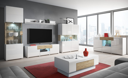 Wysoka komoda do salonu Toledo biały połysk/san remo