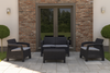 Zestaw mebli ogrodowych sofa dwuosobowa i dwa fotele ze stolikiem i poduszkami 