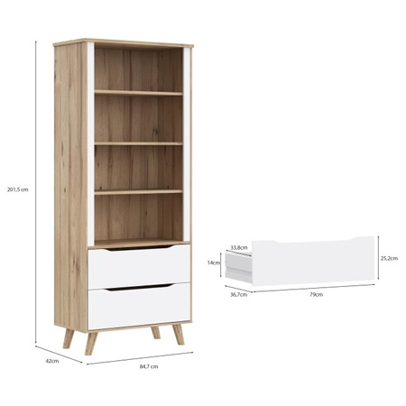 Regał wysoki z szufladnami na nóżkach do salonu VANKKA Forte