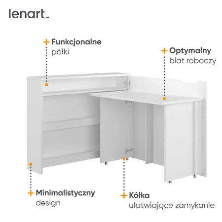 Biurko białe rozkładane lewe Work Concept 