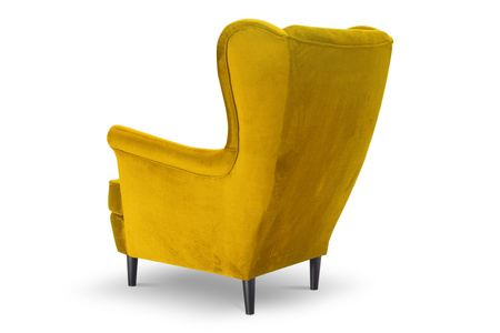  Fotel jednoosobowy wypoczynkowy Uszak żółty w stylu skandynawskim do salonu.