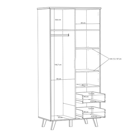 Szafa ubraniowa dwudrzwiowa uchylna z szufladami VANKKA